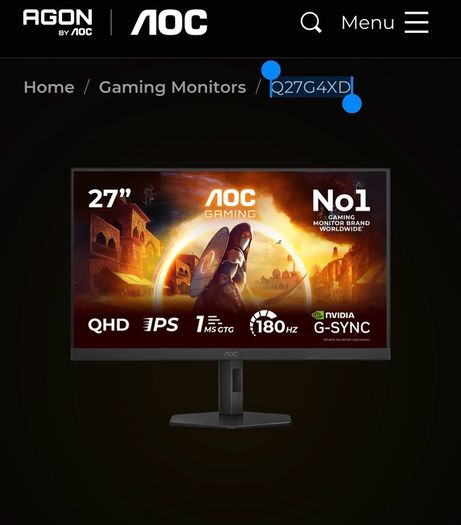27" AOC gaming monitor 180Hz (Q27G4XD)