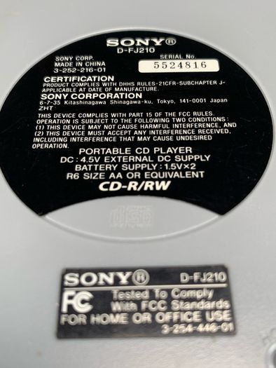 Sony D-FJ210 WalkMan Am/Fm/TV Weather CD Player