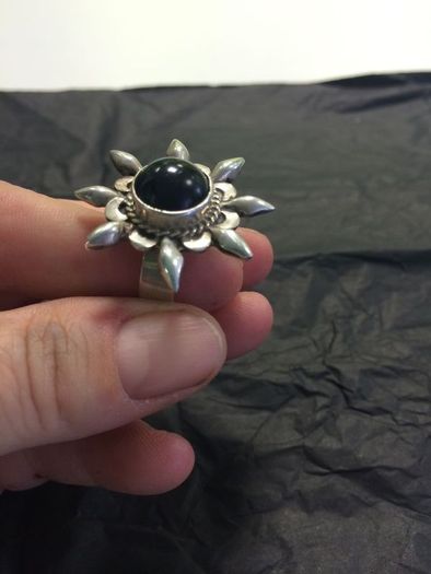 Lovely silver dress ring with black stone