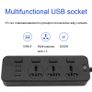 T14 2m 2500W 3 Plugs + 3-USB Ports Multifunctional Socket With Switch, Specification: EU Plug (Black) Image 5