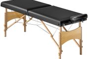 Height-Adjustable Massage Table, Wooden Frame, Folding Massage Bed, Foam Padding, Black