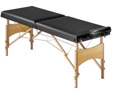 Height-Adjustable Massage Table, Wooden Frame, Folding Massage Bed, Foam Padding, Black