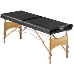 Height-Adjustable Massage Table, Wooden Frame, Folding Massage Bed, Foam Padding, Black
