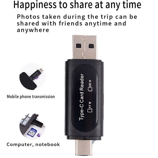 4-in-1 Multi function USB TYPE-C Card Reader External Storage Black Stretch for Memory Stick USB 2.0 Mini SD TF Card Reader