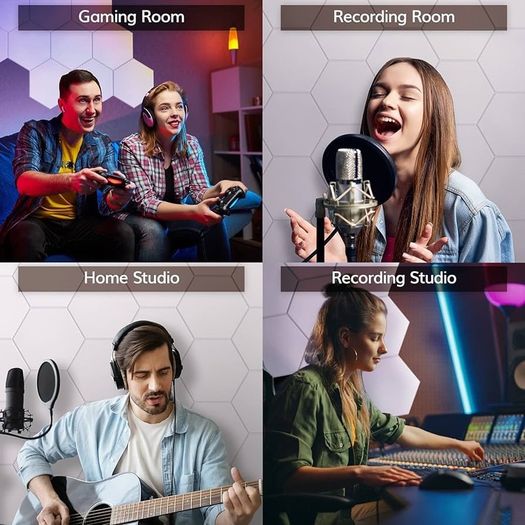 NEW SALE | 12 Pack Hexagon Acoustic Panels Self-adhesive, 30x26x0,9cm High Density Sound Proof Panels