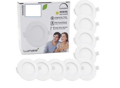 Lumare 90mm White LED Ultra-Flat and Dimmable Recessed Spotlight, Mini Slim Ceiling Spots in Warm White for Living Room