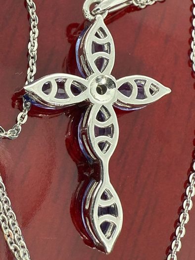 Tanzanite White Zircon Cross Pendant with Chain