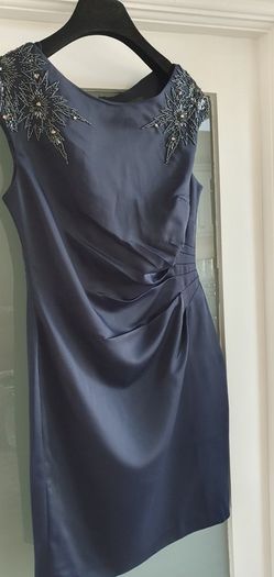 Adrianna Papell navy embellished rushed dress Sz 12UK - Rrp 125 (New)