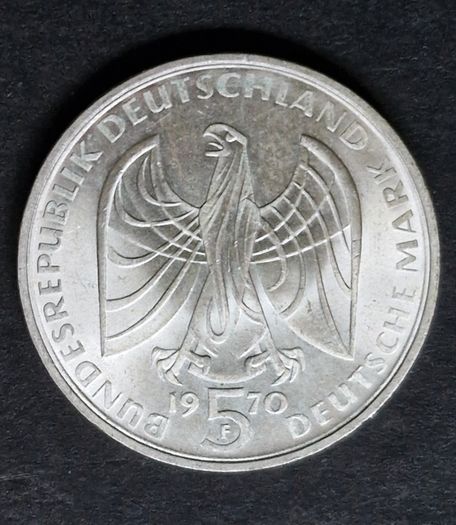1970 Unc Germany F Silver 5 Deutsche Mark Ludwig Van Beethoven