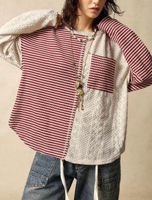 Bohemela Colorblock Patchwork Striped Top Sweatshirt Size UK 14