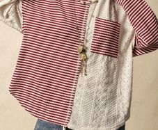 Bohemela Colorblock Patchwork Striped Top Sweatshirt Size UK 14