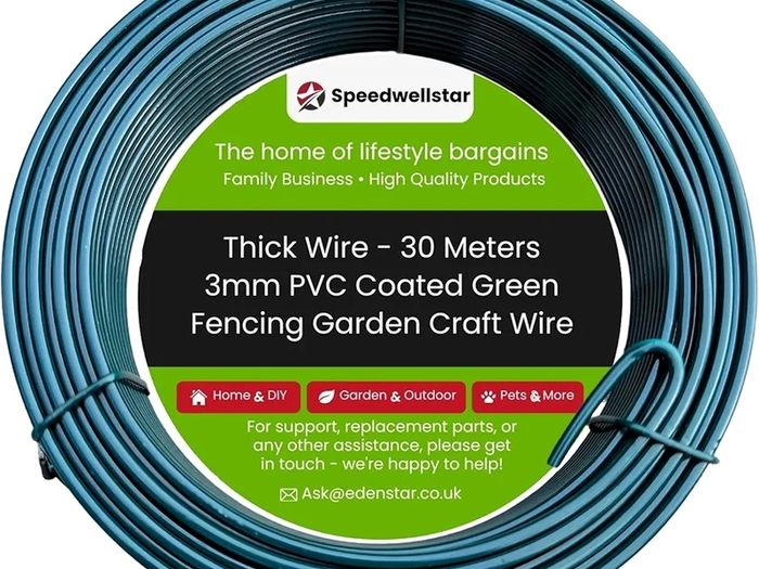 Garden Wire 30m/3mm Plastic Coated Fencing Stretcher Twist Wire for Climbing Plants, Trellis, Crafting & Garden Support  Strong Flexible by Speedwellstar