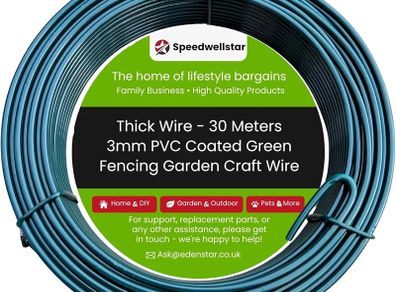 Garden Wire 30m/3mm Plastic Coated Fencing Stretcher Twist Wire for Climbing Plants, Trellis, Crafting & Garden Support  Strong Flexible by Speedwellstar