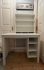 White vanity dressing table with shelf storage
