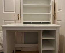 White vanity dressing table with shelf storage
