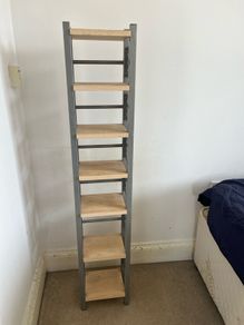 C D rack 114 cms high metal edges with wooden shelves