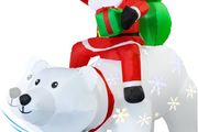 6FT/1.8m Christmas Inflatable Decorations with LED Light, Inflatable Santa Claus Riding Polar Bear with Shaking Head, Holiday Decorations Outdoor Decor for Christmas Party