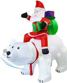 6FT/1.8m Christmas Inflatable Decorations with LED Light, Inflatable Santa Claus Riding Polar Bear with Shaking Head, Holiday Decorations Outdoor Decor for Christmas Party