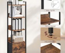 5-Tier Bookcase with Removable Drawer, Freestanding Book Shelf for Small Space, Storage Shelf Organizer, for Living Room, Bedroom, Study, Kitchen, Rustic Brown