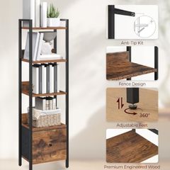 5-Tier Bookcase with Removable Drawer, Freestanding Book Shelf for Small Space, Storage Shelf Organizer, for Living Room, Bedroom, Study, Kitchen, Rustic Brown