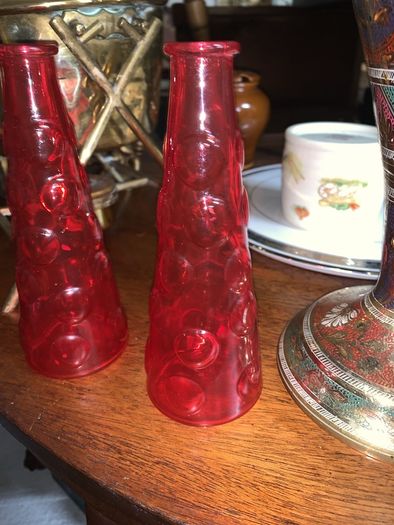 1960s  retro red bubble glass vases