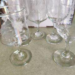 Duiske Irish Set Of 5 Crystal Wine Glasses Vine Vintage Handcut Glass