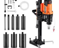 Core Drilling Machine, 20-200 mm Drilling Diameter, Stand-Mount Dry and Wet Concrete Core Drill Rig with 8 Drill Bits, 850 RPM Speed, UNC1 1/4-7 Thread, for Concrete Brick Stone, 3000W