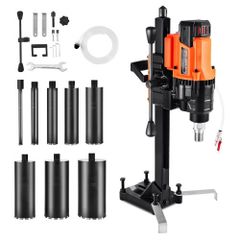 Core Drilling Machine, 20-200 mm Drilling Diameter, Stand-Mount Dry and Wet Concrete Core Drill Rig with 8 Drill Bits, 850 RPM Speed, UNC1 1/4-7 Thread, for Concrete Brick Stone, 3000W