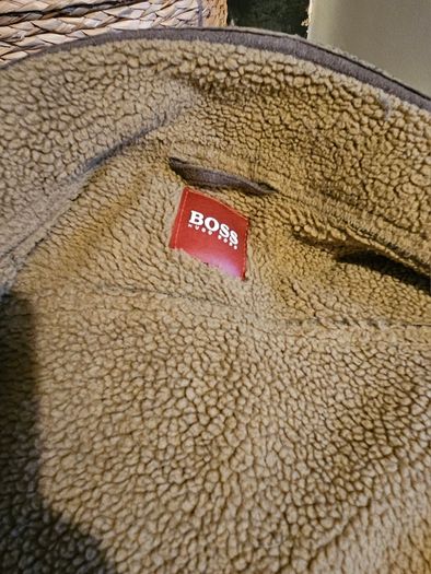 HUGO BOSS Men Dark Tan Faux Sheepskin & Fleece Jacket Coat