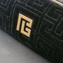 Balmain Black Quilted Velvet Cosmetic Bag, Gold Logo Luxury Pouch Image 3