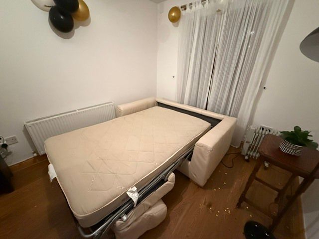2 Seater White Leather Sofa Bed, Fold-Out Mattres and Armchair