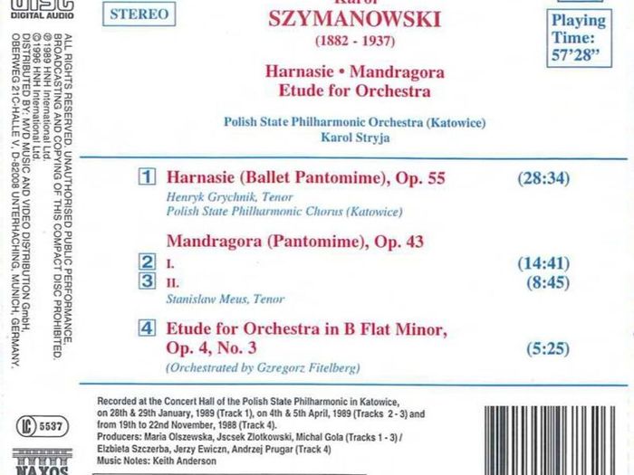 Szymanowski. Harnasie. Mandragora, Etude. CD. Free Postage!