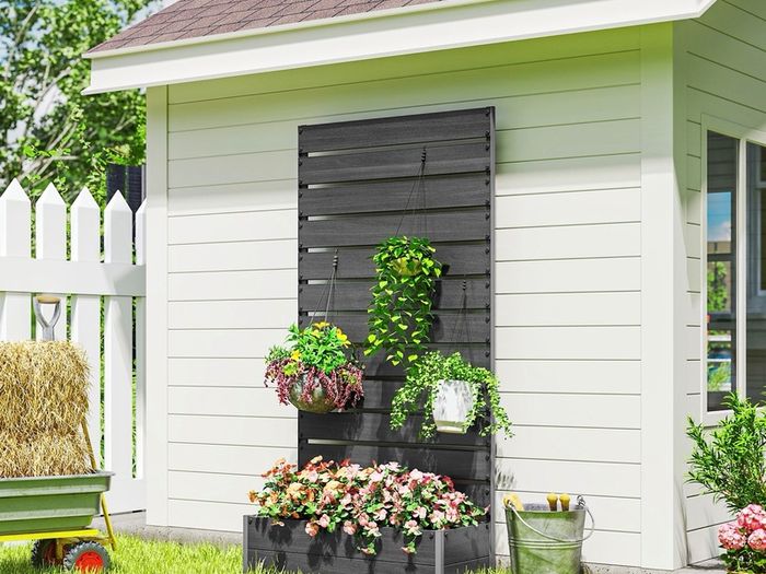 Raised Bed for Garden, Planter with Trellis for Climbing Plants, Vines, Planter Box with Drainage Gap, Black