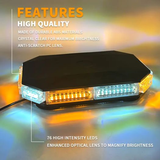 EINERCAR 76 LED Light Bar - Octagonal, High Brightness, Magnetic Mount, 12-24V Beacon