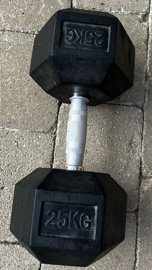 1x25kg rubber hex dumbbell. One available