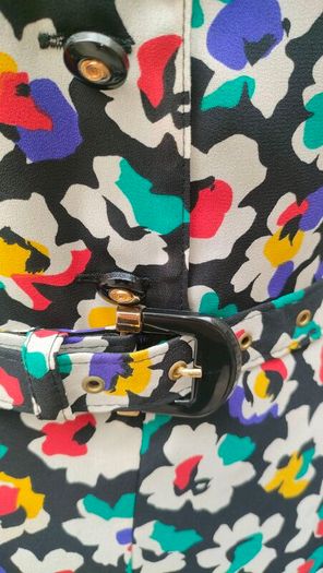 Vintage black floral A-line dress with detachable collar and belt size M or L