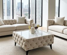 Luxury Velvet Chesterfield Coffee Table 63x63x35cm Square Velvet Free Delivery