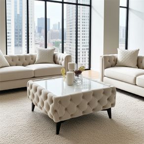 Luxury Velvet Chesterfield Coffee Table 63x63x35cm Square Velvet Free Delivery