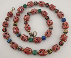 Antique Venetian Style Thousand Eyes & Chevron Glass Beads Necklace