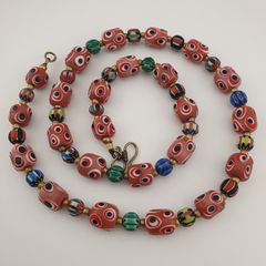 Antique Venetian Style Thousand Eyes & Chevron Glass Beads Necklace
