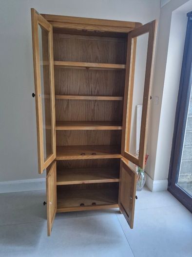 Solid oak display cabinet with glass doors