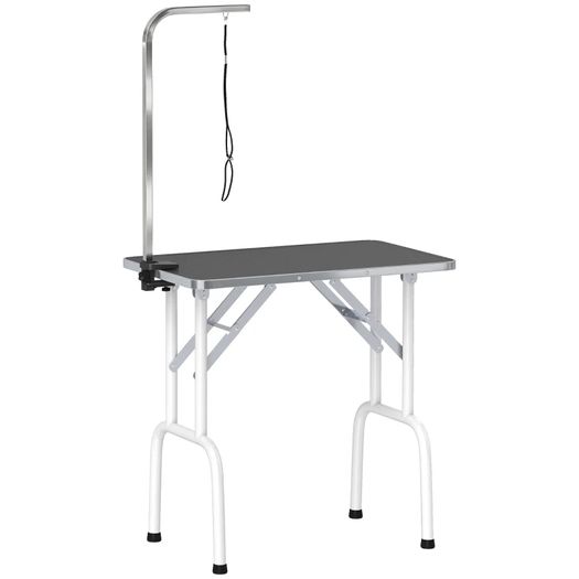 Grooming Table for Dogs Dog Grooming Table with Loop Foldable Steel Legs Non-Slip Tabletop 81x48,5x80 cm Black