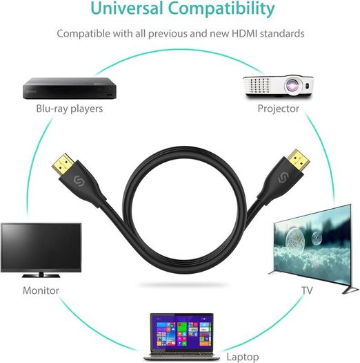 Syncwire HDMI Cable 2M HDMI Lead - Ultra High Speed 18Gbps HDMI 2.0 Cable 4K @60Hz Support Fire TV, Apple TV, Ethernet, Audio Return, Video UHD 2160p, HD 1080p, 3D, Xbox PlayStation PS5 PC -Black BRAND NEW & SEALED
