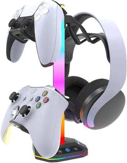 Headphone Gaming Controller Stand for (Xbox) Ps5 Ps4 Switch With 9 Light Modes, RGB Universal Desk Game Accessories for Ps5/Ps4/(Xbox)/Switch Pro
