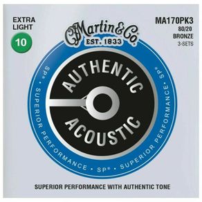 Martin Acoustic Guitar Strings 10-47 MA170PK3 3 sets 80/20 Bronze