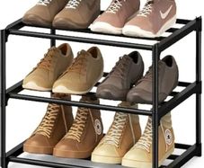 Space Saving Shoe Storage Organiser,Metal Storage Rack, Easy Assembly & Strong Design, Stackable Shoe Shelf, for Hallway, Living Room, Bedroom,Black