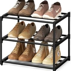 Space Saving Shoe Storage Organiser,Metal Storage Rack, Easy Assembly & Strong Design, Stackable Shoe Shelf, for Hallway, Living Room, Bedroom,Black