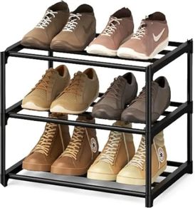Space Saving Shoe Storage Organiser,Metal Storage Rack, Easy Assembly & Strong Design, Stackable Shoe Shelf, for Hallway, Living Room, Bedroom,Black