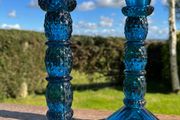Pair of vintage cobalt blue glass candlestick holders 1970s