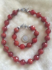Sterling silver gemstone necklace and bracelet set